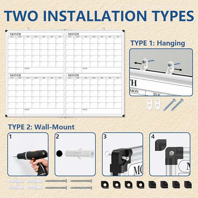 XBoard Magnetic Calendar Whiteboard 48x36 inch, 4 Month Dry Erase Board Planner - Image 4