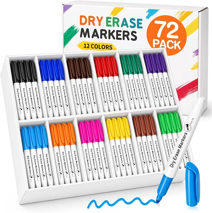 V-Opitos 72 Pack Fine Tip Dry Erase Markers by Wearecommittedtotheresearchandproductionofhigh-qualitykidstoysschoolofficesuppliesandholidayproducts