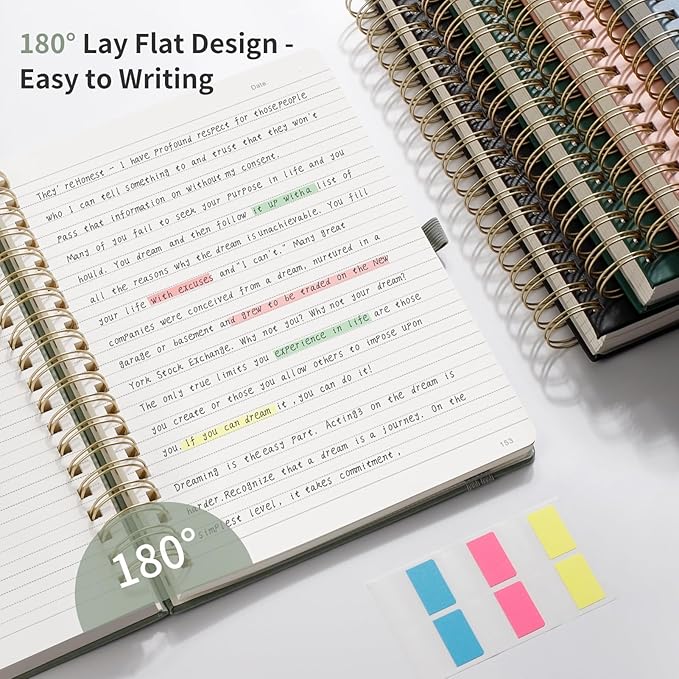 EMSHOI A4 Leather Hardcover Spiral Notebook College Ruled, 300 Numbered Pages, 100 GSM Thick Paper - Premium Lined Journal for Writing, Note-Taking, Work & Journaling; 8.27"x11.2", Dark Green