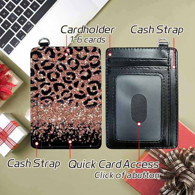 BWEGRHE Small Travel Wallets, Leopard Glitter Slim Minimalist Front Pocket - Image 5