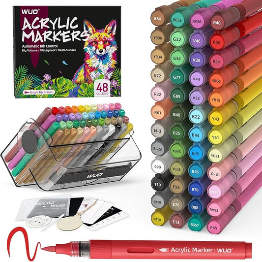 WUO 48 Colors Acrylic Paint Markers, Acrylic Paint Pens and Acrylic Markers by WUO