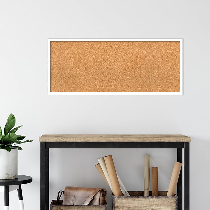 Amanti Art Natural Cork Board for Wall, 17x41 Vision Board with White Frame, Large Corkboard Office Decor for Home Organization, Modern Corkboard Pinboard to Display Items for Home Organization in-DeskLoop Office