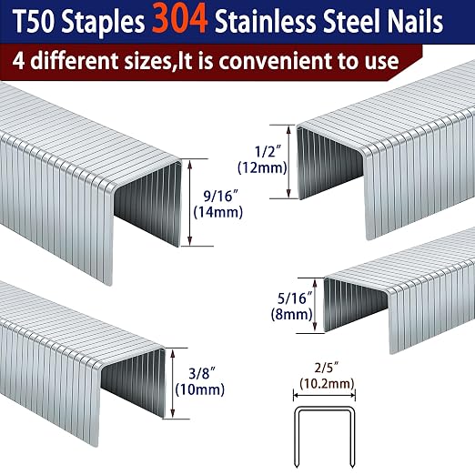 HW HAMWOO 20 Guage 304 Stainless Steel T/50 Staples, 4 Sizes Assorted Size - Image 2