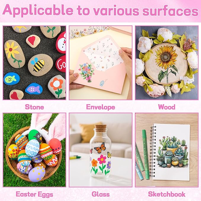 24 Pack Metallic Markers, Dual Tip Glitter Pens for Black Paper & Rock Painting Metallic Acrylic Paint Markers for DIY Crafts, Scrapbooking, Glass, Wood, Cards Alcohol Based Quick Dry Ink-DeskLoop Office