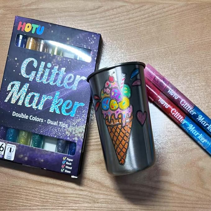 HOTU Glitter Markers Pens, 16 Colors Glitter Acrylic Paint Pens, Sparkly - Image 3