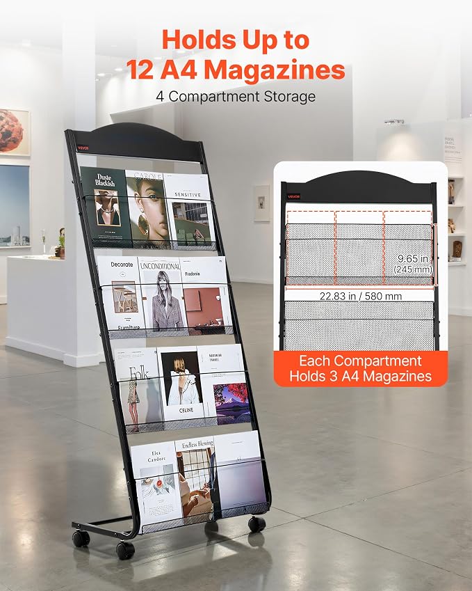 VEVOR Brochure Display Rack, 4-Tier Magazine Literature Display Stand - Image 2