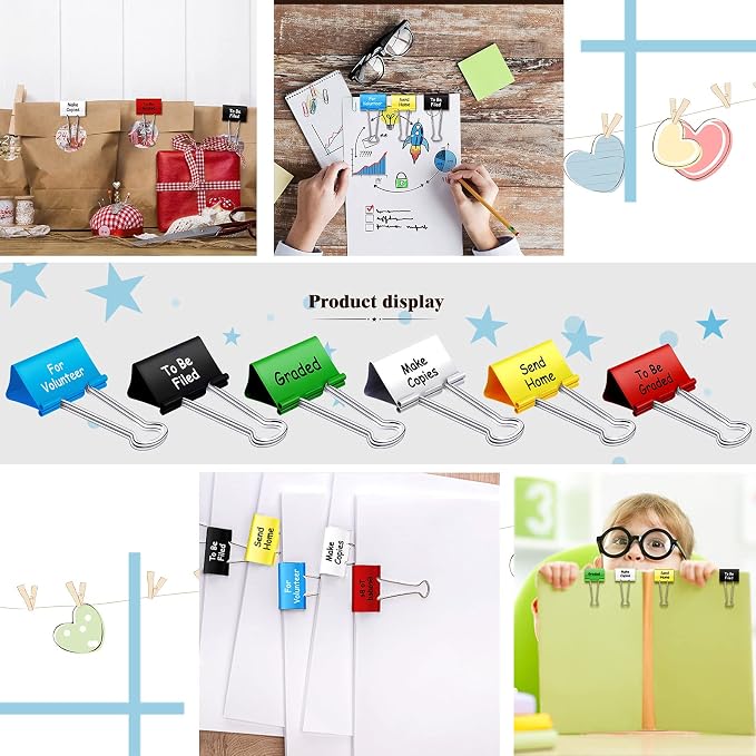 Tenare 6 Pieces Teacher Essentials Large Binder Clips 2 Inches Teacher Binder - Image 7