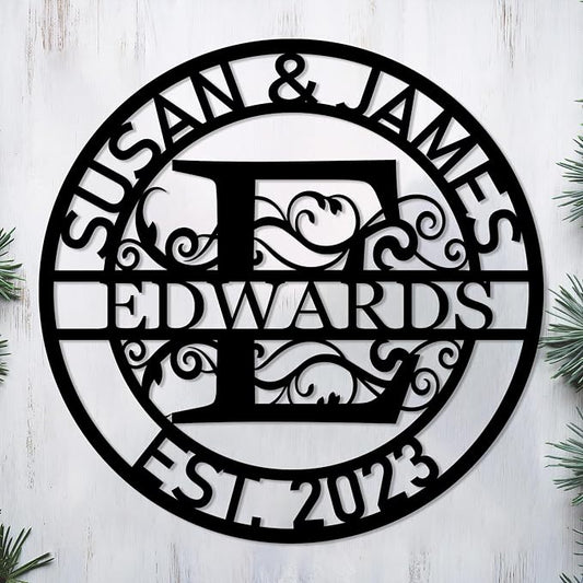 Personalized Metal Name Signs, Split Letter Monogram Wall Decor, Custom Last by Unknown