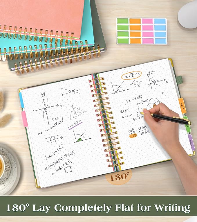 5 Subject Dotted Notebook with Removable Dividers Tabs, 300 Pages Hardcover - Image 6