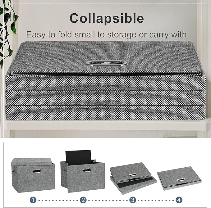 Large 17" 36 Quart Collapsible Stackable Storage Bins with Lids, 3 Packs Black and White Mix Linen Fabric Closet Boxes with Lids, Storage Cube Baskets Container Organizers (17x12x11)-DeskLoop Office
