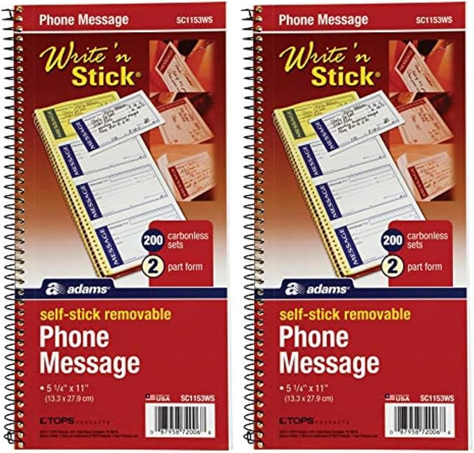 Adams Write 'N Stick Message Pad, Carbonless, 5-1/4" x 11", 200 Sets per Book by TOPSProducts