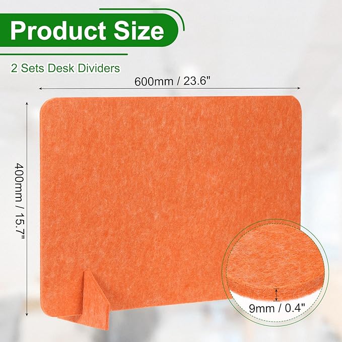 PATIKIL Desk Divider, 2 Set 24 x 16 Inch Acoustic Freestanding Desk Divider Desk Privacy Panel with 4 Pcs Support Feet for Library Office Workstation, Orange-DeskLoop Office