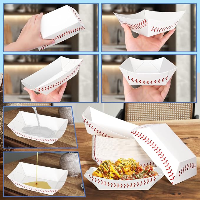 100 Pack 3Lb Paper Food Boat Trays, Baseball Birthday Decoration Baseball Party - Image 6