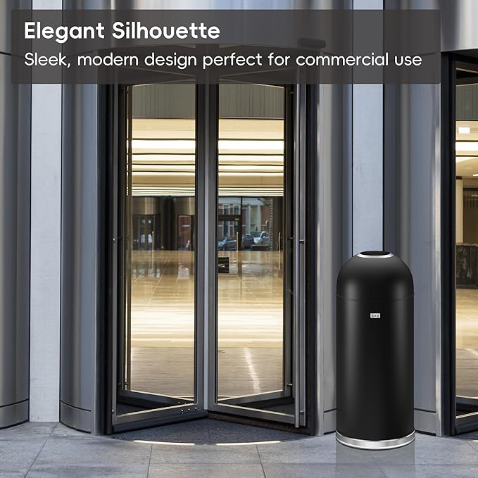 EKO Eternal 56L/15 Gallon Large Capacity Tall Commercial Trash Can, Round Open Top Waste Bin for Indoor and Outdoor, Black Steel Heavy-Duty, Durable Metal Garbage Bin for Home, Office, Restaurant-DeskLoop Office