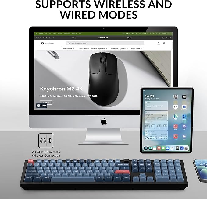 Keychron V6 Max Wireless Custom Mechanical Keyboard, 2.4 GHz Bluetooth QMK Full-Size Layout RGB with Hot-swappable Gateron Brown Switch Compatible with Mac Windows Linux-DeskLoop Office