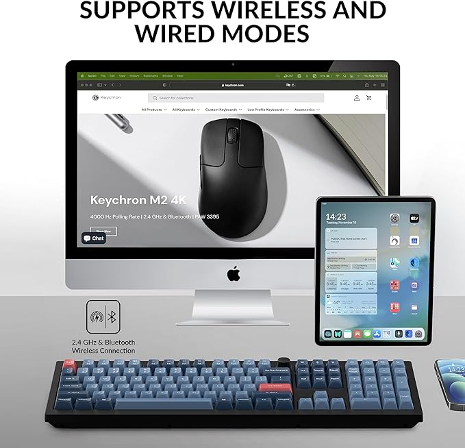 Keychron V6 Max Wireless Custom Mechanical Keyboard, 2.4 GHz Bluetooth QMK Full-Size Layout RGB with Hot-swappable Gateron Red Switch Compatible with Mac Windows Linux-DeskLoop Office