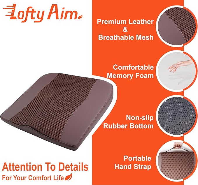 Car Seat Cushion, Comfort Memory Foam Car Cushions for Driving - Sciatica & Lower Back Pain Relief, Driver Seat Pillow for Auto, Office Chair, Wheelchair - 4D Mesh Brown-DeskLoop Office
