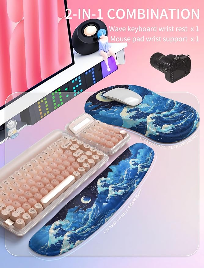 Hokafenle 2in1 Combination, Wave Keyboard Wrist Rest and Ergonomic Curvature - Image 5