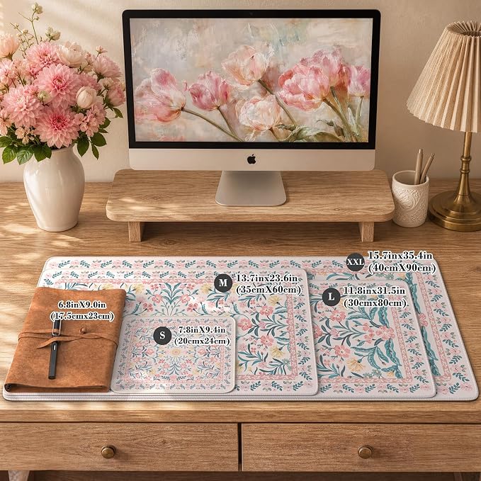 iCasso Aesthetic Floral Desk Mat, L Mouse Pads, Anti-Slip Mousepad - Image 2