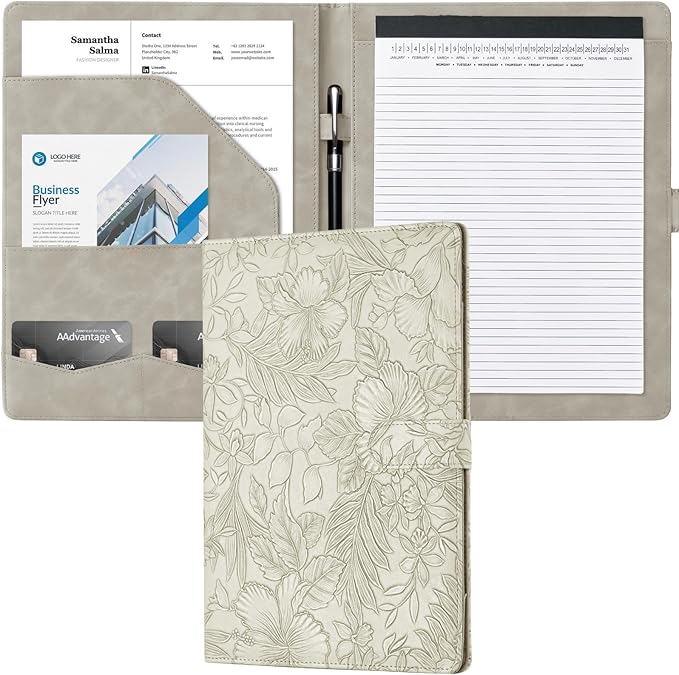 Mymazn Padfolio Portfolio Binder, Faux Leather Interview Resume Folder by Mymazn