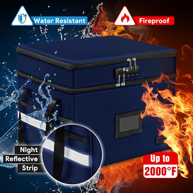 Fireproof Document Box with Lock, 2-Layer File Box Storage Organizer with 5 - Image 3