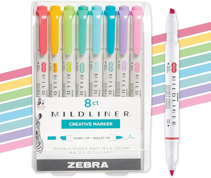 Zebra Pen Mildliner Dual-Tip Highlighter Marker Set, Broad and Fine Tips by ZebraPen