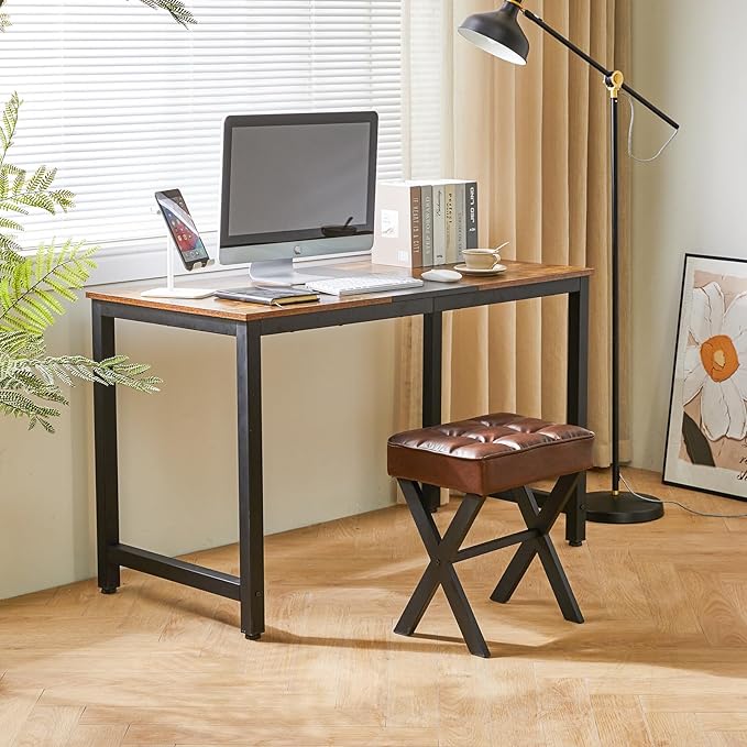 IBUYKE Square Makeup Stool with X-Leg Foot Rest, PU Footrest, Ottoman Seat Vanity Stool, Multi-Use as Small Side Table, for Bedroom, Living Room, Dark Brown LG-71Z-DeskLoop Office