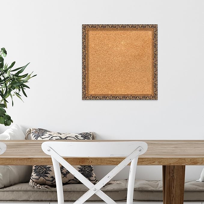 Amanti Art Natural Cork Board for Wall, 16x16 Vision Board with Bronze Frame, Small Corkboard Office Decor for Home Organization, Traditional Corkboard Pinboard to Display Items for Home Organization-DeskLoop Office