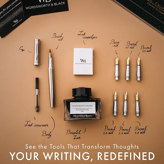 Wordsworth & Black Calligraphy Pen Gift Set, Includes Bottle, 6 Cartridges - Image 4