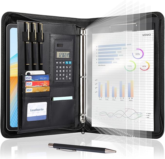Leathario Portfolio Binder, Includes 10 Sheet Protectors and a Pen, 13 Inch by Leathario