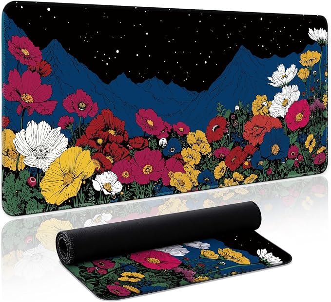 Aesthetic Desk Mat, Cute Girly Floral Desk Pad Protector by Zotia