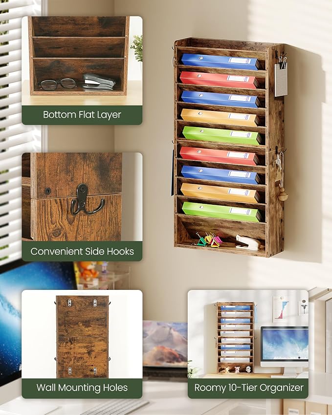 CHOEZON Wall File Organizer, 10-Tier Hanging Mail Organizer, Wall Mount File - Image 3