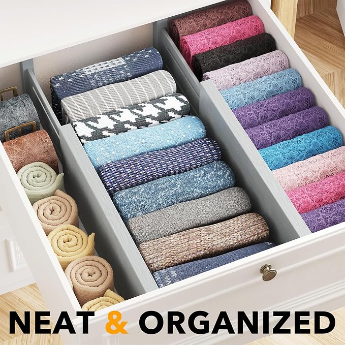 SpaceAid Bamboo 4 Pack Dresser Drawer Dividers, 4.65“ High Adjustable 12.5“-17” - Image 2