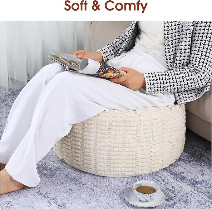HOMBYS Unstuffed Ottoman Pouf Cover, Round Faux Fur Foot Stool, Fuzzy Chair - Image 5
