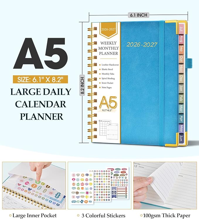 Academic Planner 2026-2027, Hardcover Leather Weekly and Monthly Calendar - Image 4