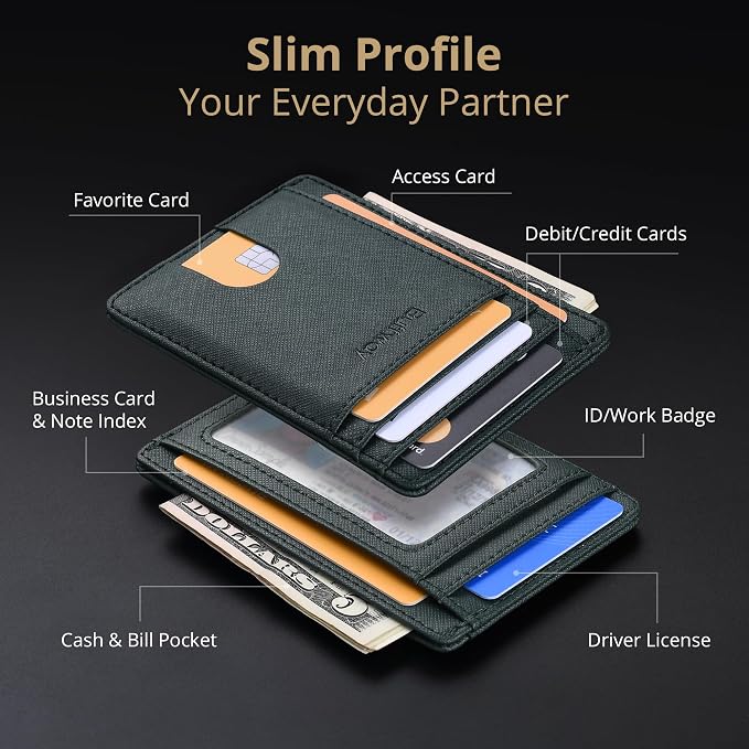 Buffway Slim Minimalist Front Pocket RFID Blocking Leather Wallets - Image 3