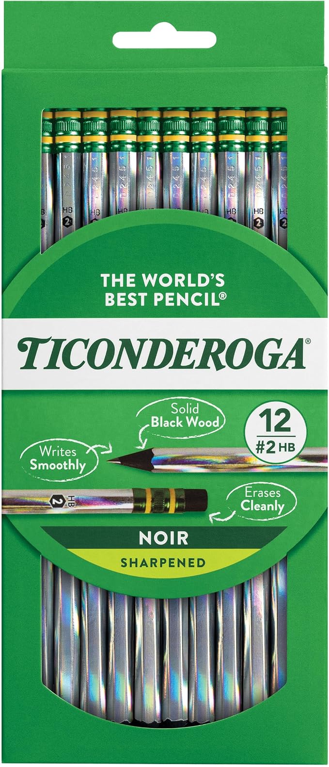 Ticonderoga Noir Wood-Cased Pencils, Pre-Sharpened, #2 HB, Holographic by Ticonderoga