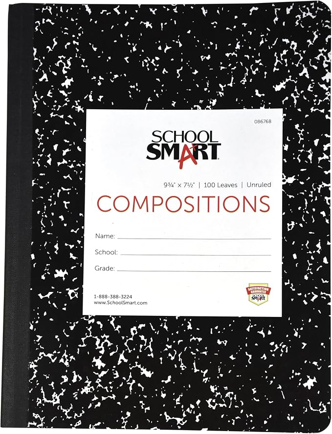 School Smart Hard Cover Composition Book, 9-3/4 x 7-1/2 Inches, 100 sheets by SchoolSmart