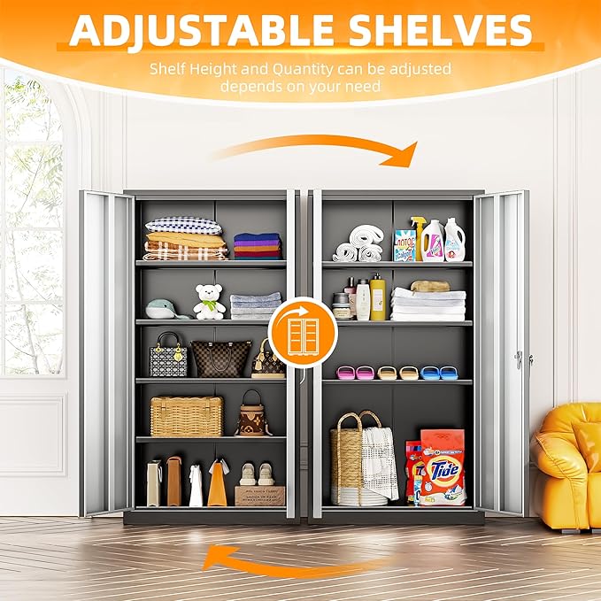 INTERGREAT Metal Storage Cabinet with Doors and Shelves,72" H Black Gray Steel Tool Locking Cabinet, Metal Storage Cabinet for Home Office, Warehouse, School-DeskLoop Office