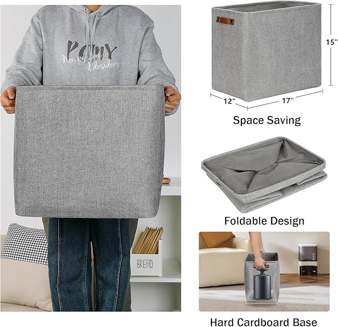 DULLEMELO Large Storage Baskets for Blankets Living Room 51L Canvas Storage Baskets for Organizing 3 Pack Collapsible Baskets Bins for Organizing Home Office with Handles (Grey)-DeskLoop Office