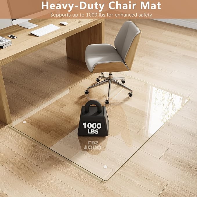 Tempered Glass Chair Mat for Carpet & Hard Floor, Non-Slip Pads, Rounded - Image 3