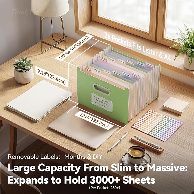 ThinkTex 12-Pocket Accordion File Organizer, Upright Open Top, Monthly Tabs - Image 2