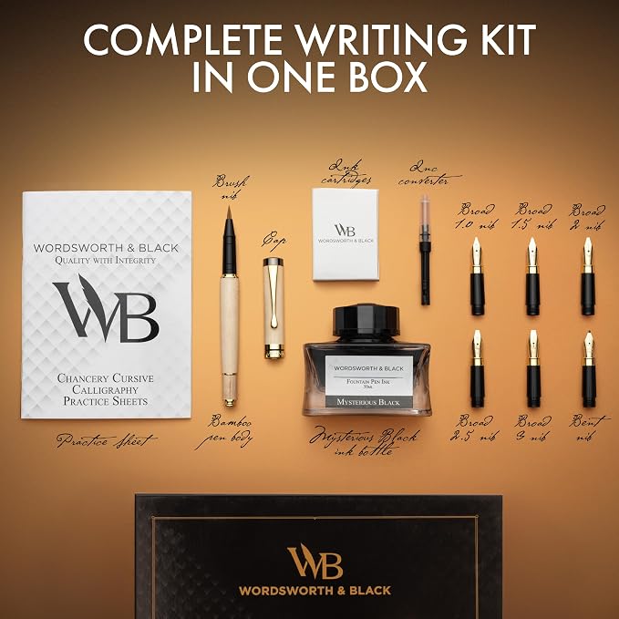 Wordsworth & Black Calligraphy Pen Gift Set, Includes Ink Bottle, 6 Ink - Image 3
