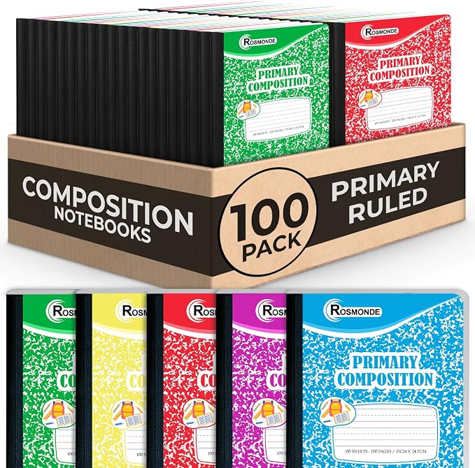 Rosmonde Composition Notebook Bulk, 100 Pack, K-2 Primary Ruled, 200 Pages by Rosmonde