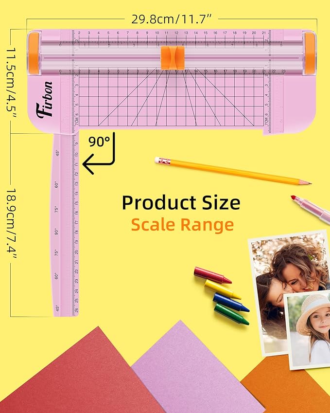 Firbon Pink A5 Paper Cutter, Straight Small Paper Trimmer with Side Ruler for Scrapbooking Craft, Paper, Coupon, Label, Cardstock-DeskLoop Office