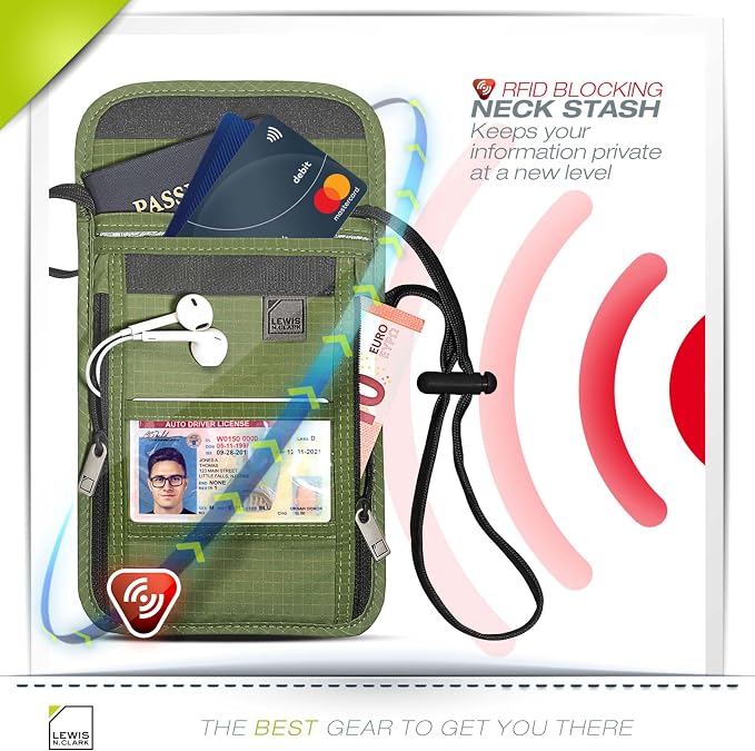 Lewis N. Clark Men's RFID Blocking Stash Wallet, Travel Neck Pouch Passport - Image 3