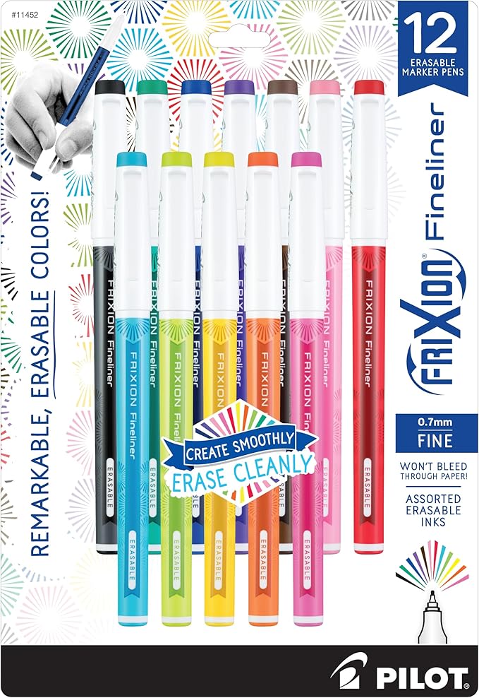 Pilot FriXion Fineliner Erasable Marker Pens, Fine Point 0.7 mm, Erasable Pens by PilotCorporationofAmerica