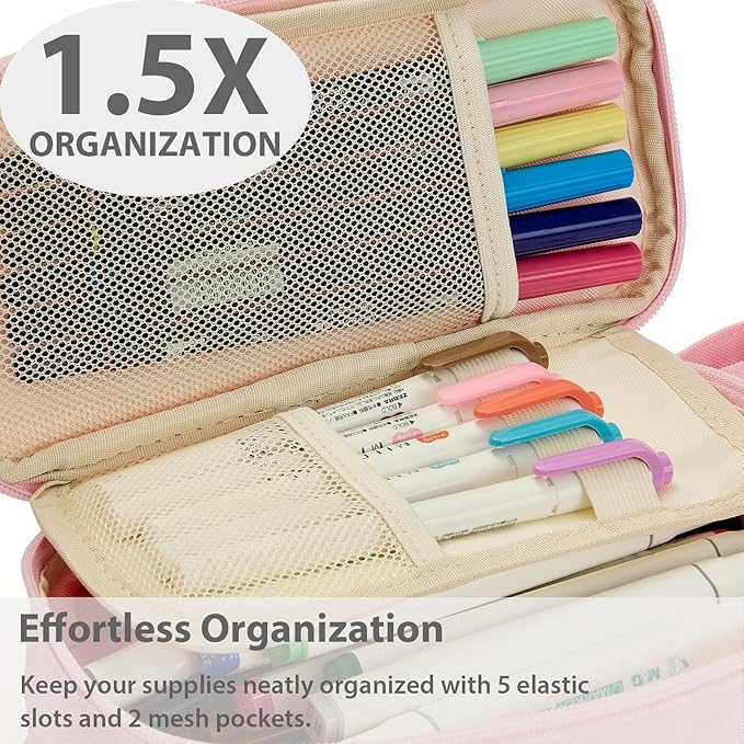 Pencil Case Pouch Box Bag School Supplies Girls Boys Kids, Cute Preppy Stuff Large Big Capacity Aesthetic Pen Organizer, Back to College Stationary, Light Pink, Standard Stlye, 1800ml-DeskLoop Office