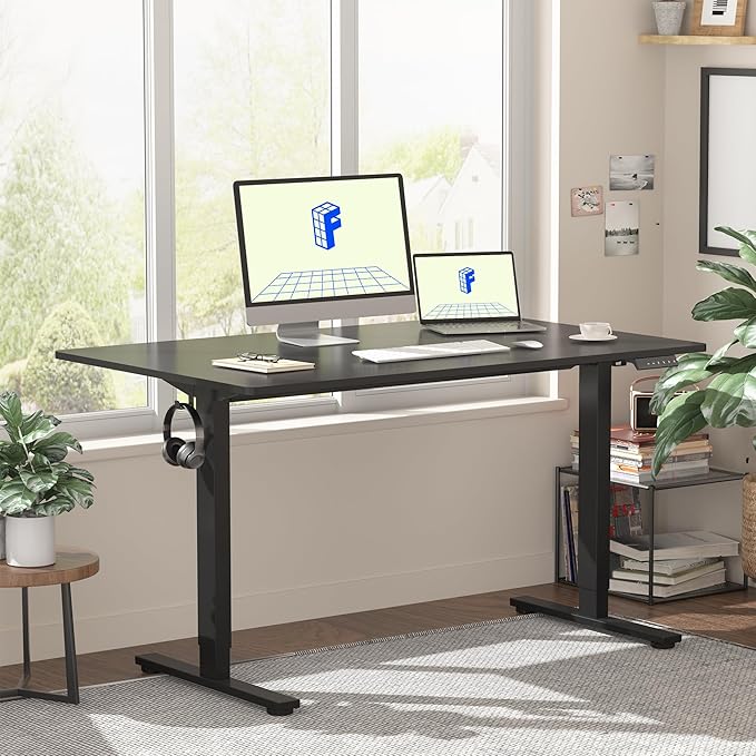 FLEXISPOT EN1 Whole Piece Standing Desk 48 x 30 Inches Height Adjustable Electric Sit Stand Home Office Desks (Black Frame + Black top,2 Packages)-DeskLoop Office