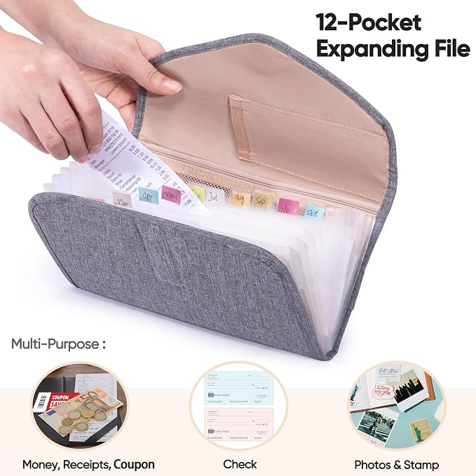 Fabric Bill Organizer with Pockets 10x6 Receipt Organizer - Image 3